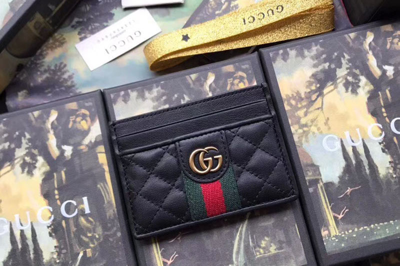 Gucci 536454 Leather card case with Double G Black