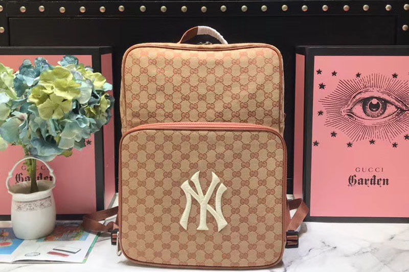Gucci ‎536724 Medium backpack with NY Yankees patch red/beige GG canvas