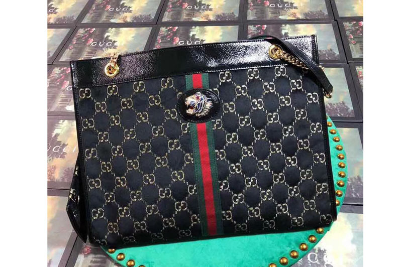 Gucci 537219 Rajah Large Tote Bags Black Velvet