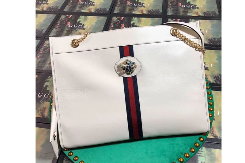 Gucci 537219 Rajah Large Tote Bags White Leather