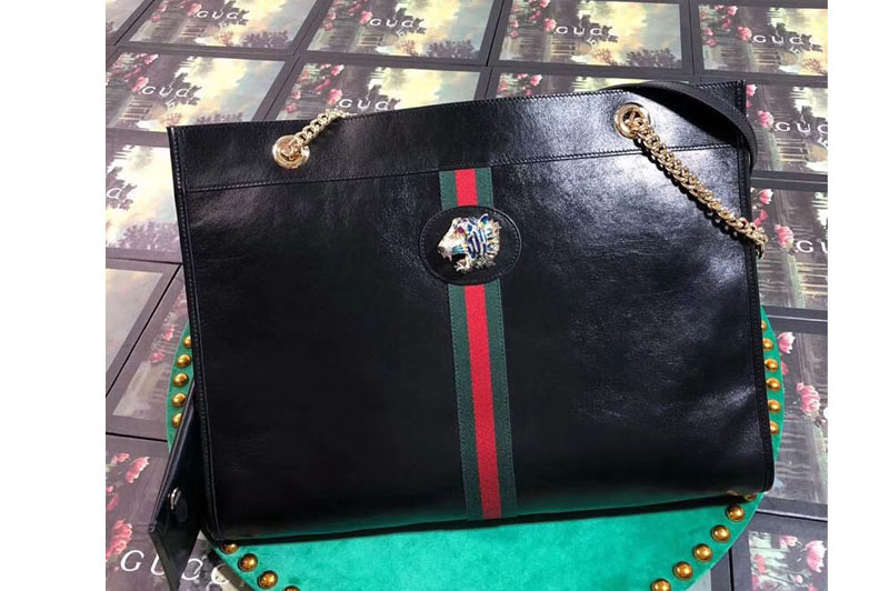 Gucci 537219 Rajah Large Tote Bags Black Leather