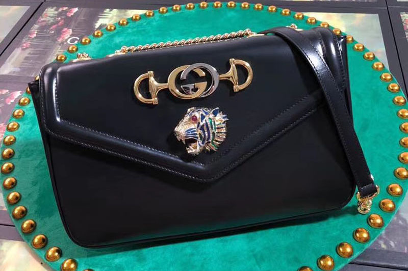 Gucci 537241 Rajah medium shoulder bags Black leather