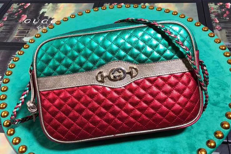 Gucci 541061 Laminated Leather Small Shoulder Bag Red And Green