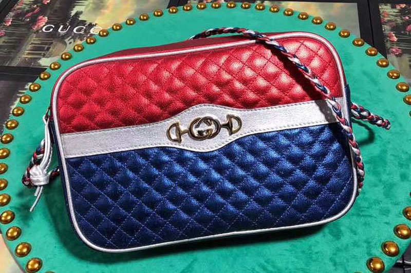 Gucci 541061 Laminated Leather Small Shoulder Bag Red and Blue