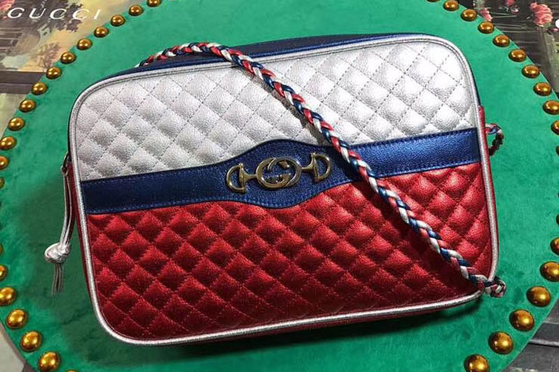 Gucci 541061 Laminated Leather Small Shoulder Bag Red And White