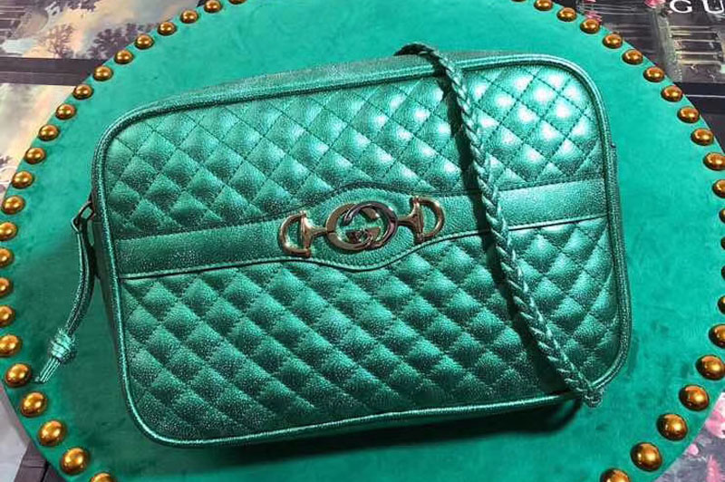Gucci 541061 Laminated Leather Small Shoulder Bag Green
