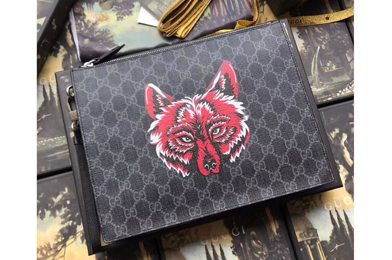 Gucci 547084 GG Supreme pouch with wolf