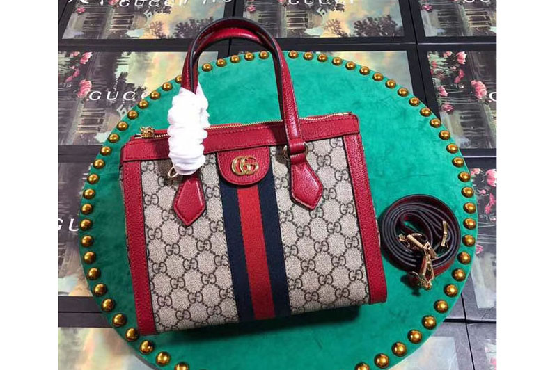 Gucci 547551 Ophidia small GG tote bag GG Supreme canvas Beige/Red