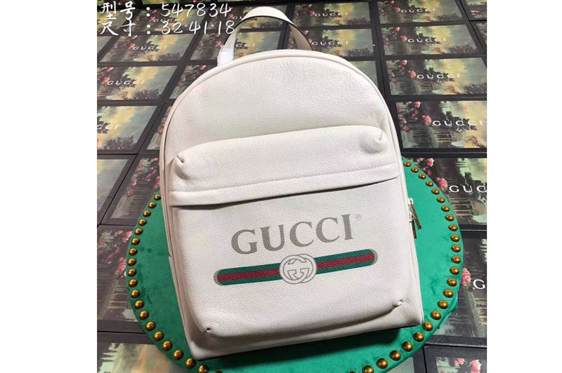 Gucci 547834 Print leather backpack white leather