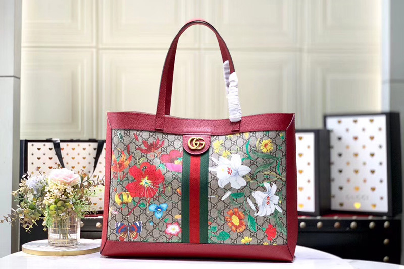 Gucci 547947 Ophidia GG Flora medium tote bag Beige/ebony GG Supreme canvas with Flora print