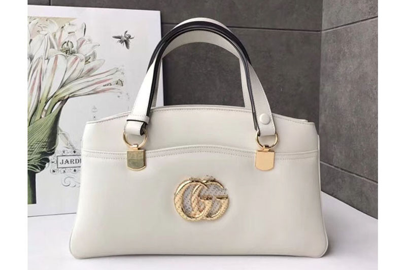 Gucci 550130 Arli Large Top Handle Bag White Leather
