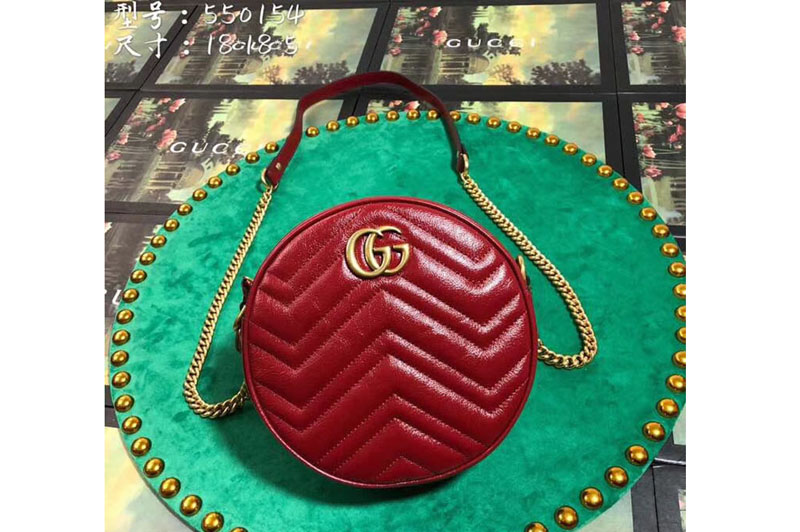 Gucci 550154 GG Marmont mini round shoulder bag Red leather