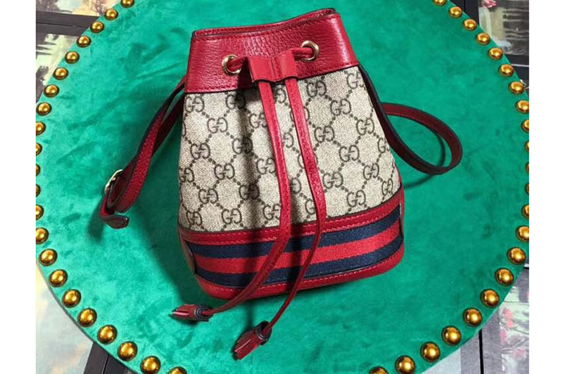 Gucci ‎550620 Ophidia mini GG bucket bags Beige and Red GG Supreme canvas