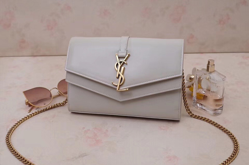 Saint Laurent YSL 554763 Sulpice Chain Wallet In White Smooth Leather