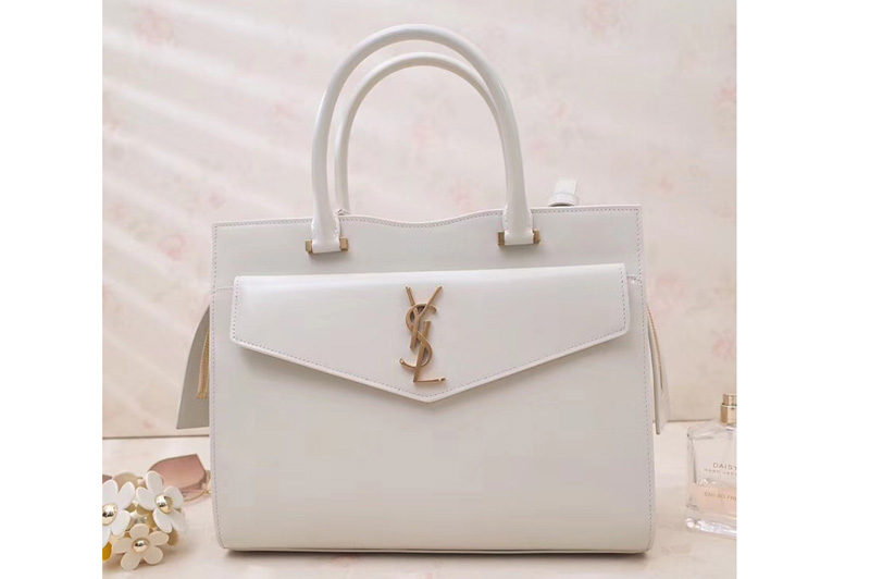 Saint Laurent YSL 557653 UPTOWN Medium Tote Bags In White Smooth Leather