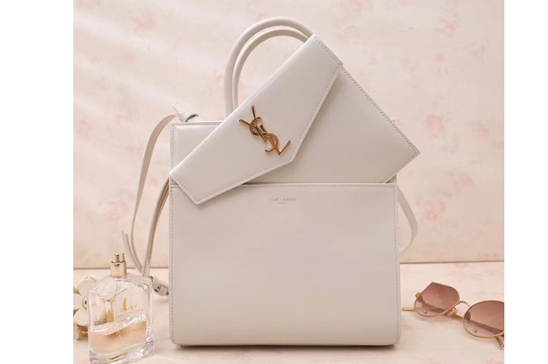 Saint Laurent YSL 561203 UPTOWN Small tote Bags White Shiny Smooth Leather
