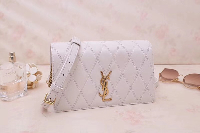 Saint Laurent YSL 568906 ANGIE Chain Bag In White Diamond Quilted Lambskin Leather