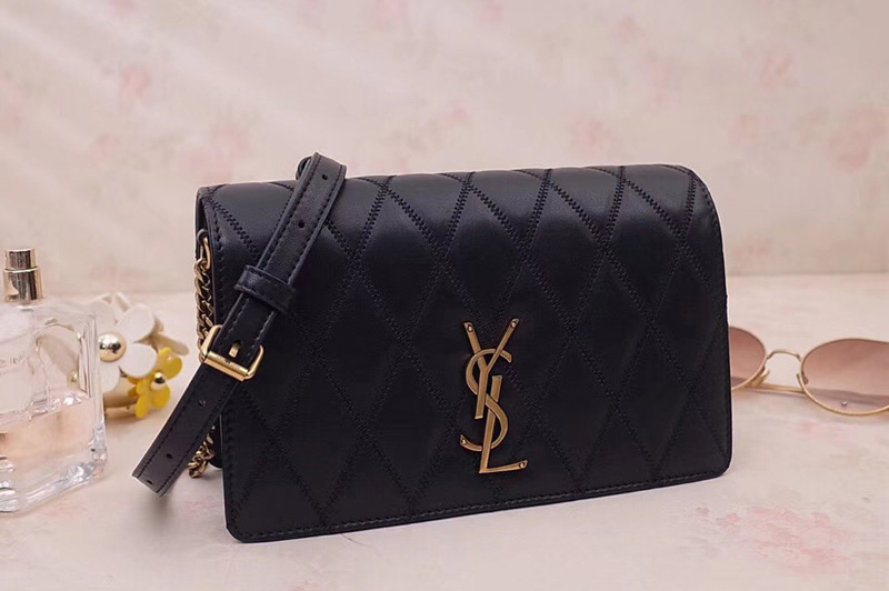Saint Laurent YSL 568906 ANGIE Chain Bag In Black Diamond Quilted Lambskin Leather