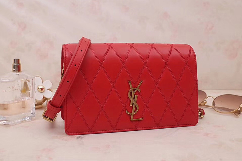 Saint Laurent YSL 568906 ANGIE Chain Bag In Red Diamond Quilted Lambskin Leather