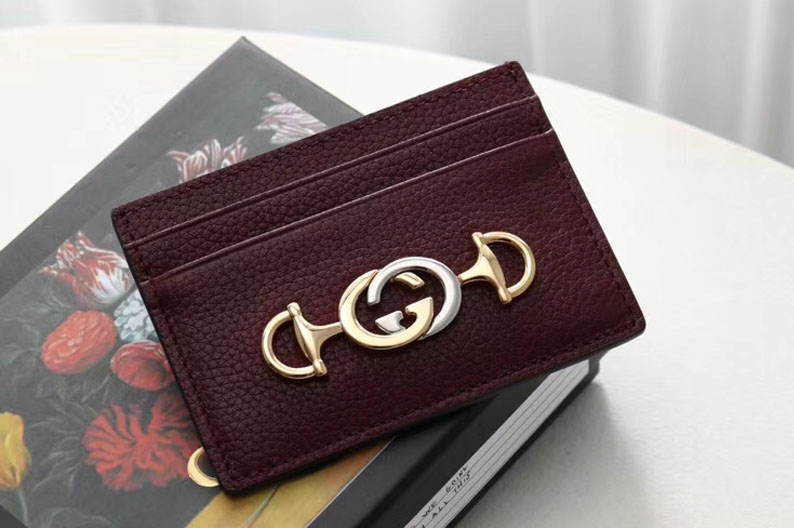 Gucci 570679 Zumi grainy leather card case Wine grainy leather