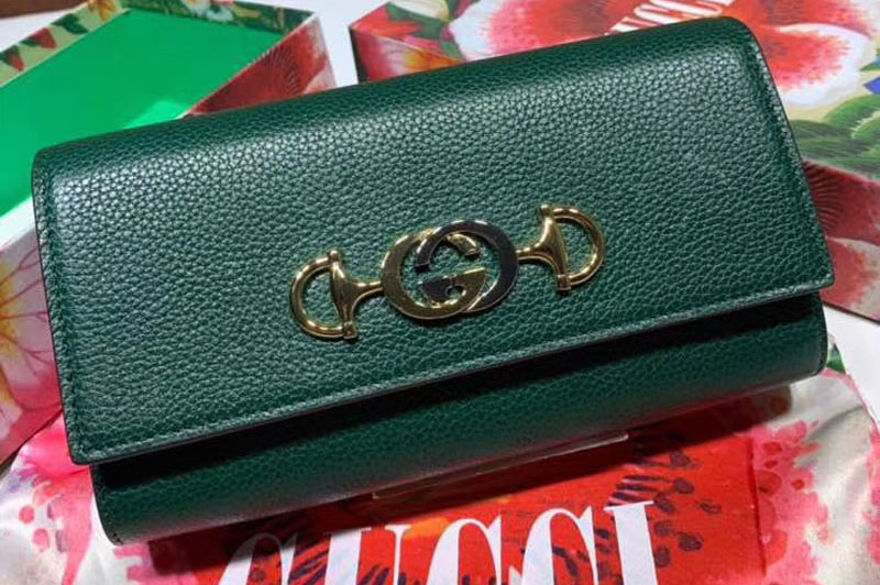Gucci 573612 Zumi grainy leather continental wallet dark green grainy leather