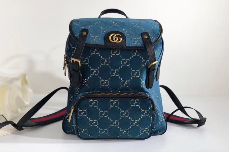 Gucci 574942 Small GG velvet backpack Light Blue and beige GG velvet