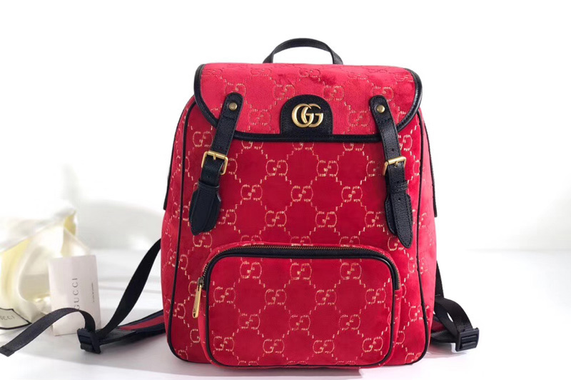 Gucci 574942 Small GG velvet backpack Red and beige GG velvet