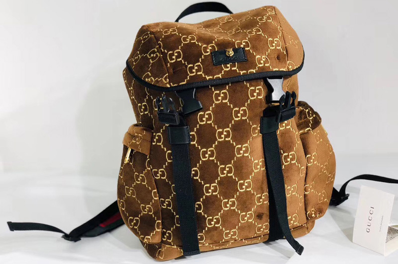 Gucci ‎574923 Medium GG velvet backpack Brown and beige GG velvet