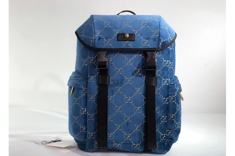 Gucci ‎574923 Medium GG velvet backpack Light Blue and beige GG velvet