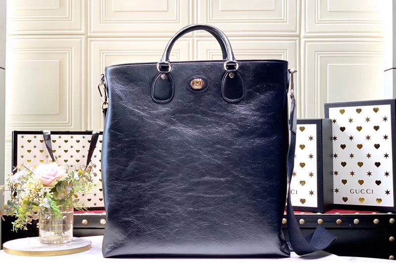 Gucci 575821 Soft leather tote Bags Black/Blue soft leather