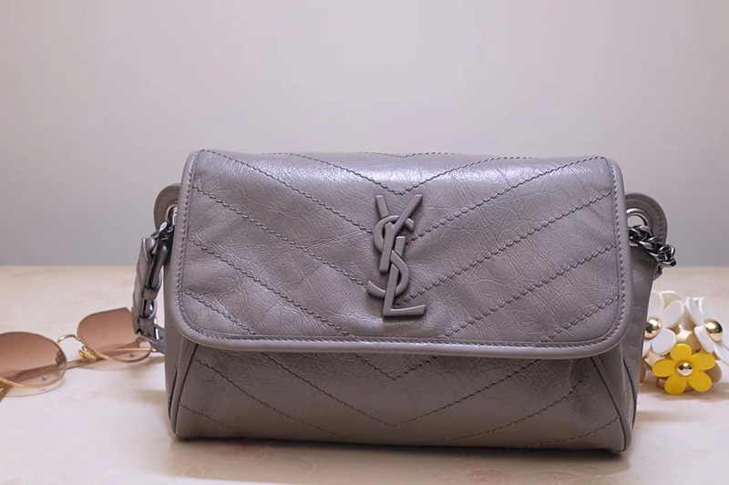 Saint Laurent YSL 577124 Niki Body Bag in Gray Crinkled Vintage Leather