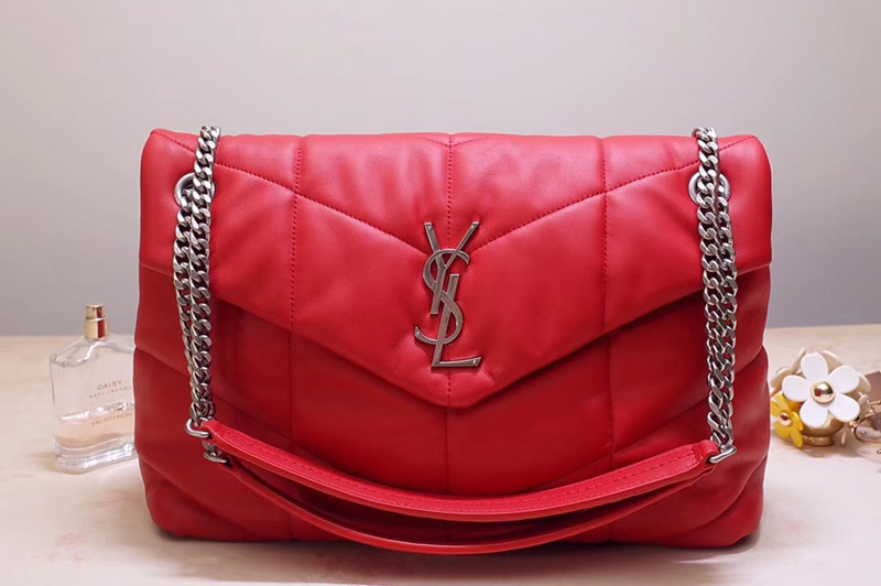 Saint Laurent YSL 577475 Loulou Puffer Medium Bag in Red Quilted Lambskin Leather