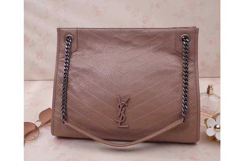 Saint Laurent YSL 577999 Niki Medium Shopping Bag in Beige Crinkled Vintage Leather