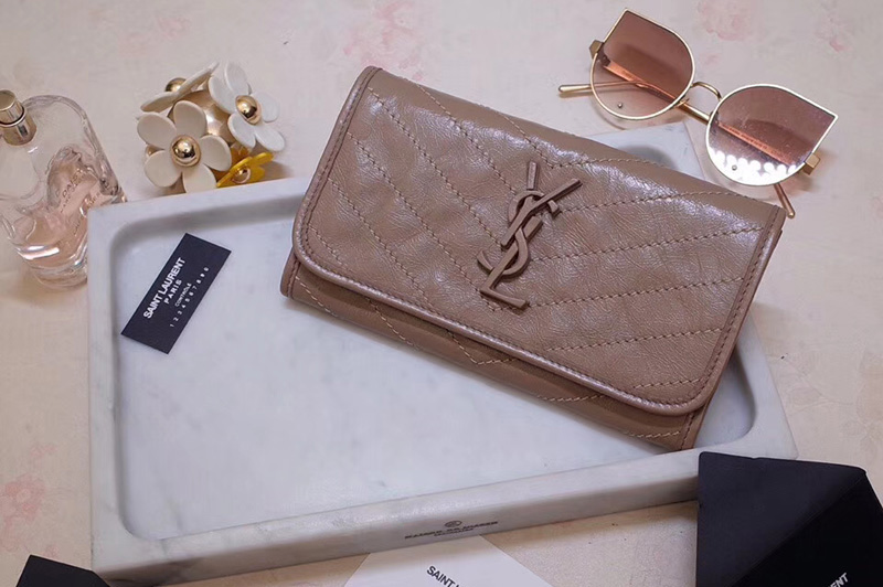 Saint Laurent YSL 583552 Niki Large Wallet in Beige Crinkled Vintage Leather