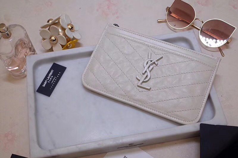 Saint Laurent YSL 583577 Niki Bill Pouch in White Crinkled Vintage Leather