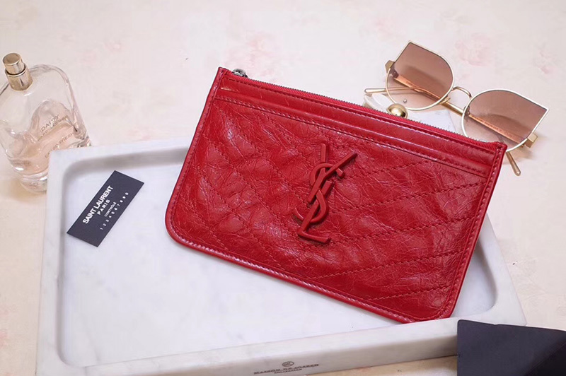 Saint Laurent YSL 583577 Niki Bill Pouch in Red Crinkled Vintage Leather