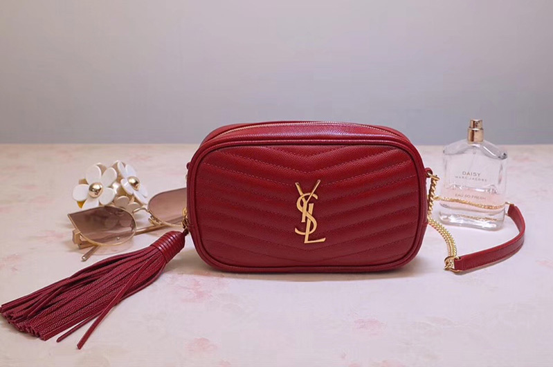 Saint Laurent YSL 585040 Lou Mini Camera Bag in Red Matelasse Leather