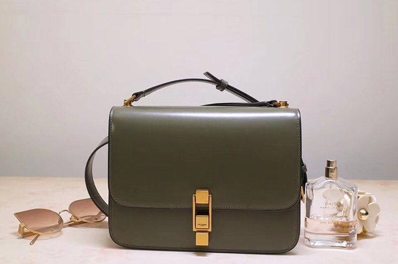 Saint Laurent YSL 585060 Carre Satchel Bags In Green Smooth Leather