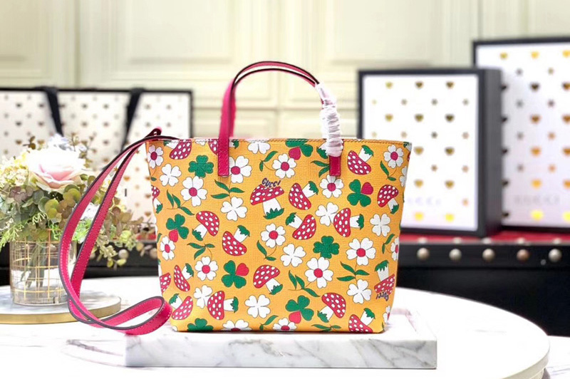 Gucci ‎585933 Children's tote with mushrooms print and strap Yellow Supreme canvas