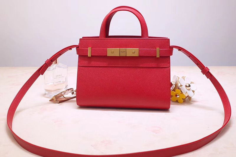 Saint Laurent 593741 YSL Manhattan Nano Bag in Red Grain de Poudre Embossed Leather