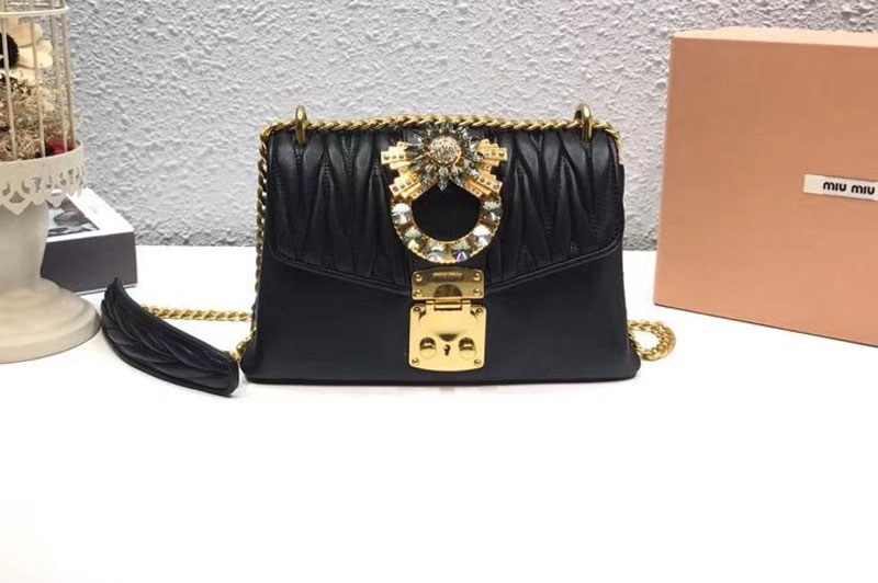 Miu Miu Matelasse Nappa Leather Tote Bag 5BD103 Black