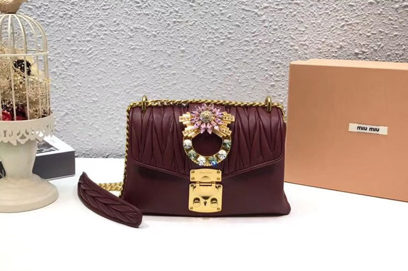 Miu Miu Matelasse Nappa Leather Tote Bag 5BD103 Wine