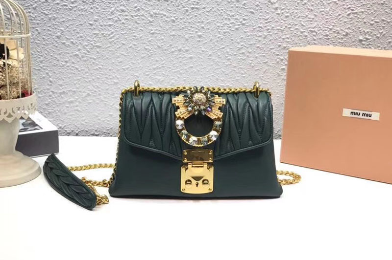 Miu Miu Matelasse Nappa Leather Tote Bag 5BD103 Green