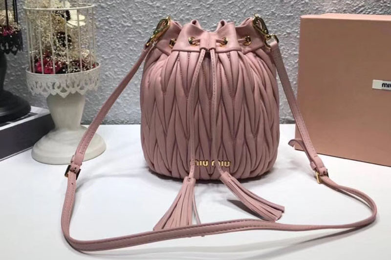 Miu Miu Matelasse Nappa Leather Bucket Bag 5BE014 Pink