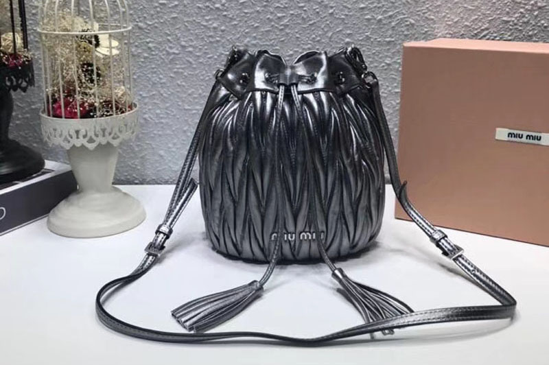 Miu Miu Matelasse Nappa Leather Bucket Bag 5BE014 Gray