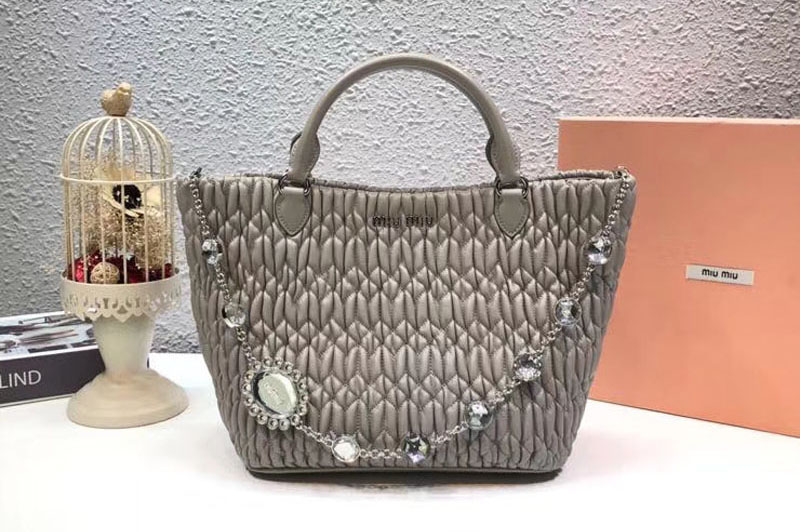 Miu Miu Cloque Matelasse Nappa Leather Tote Bag 5BE896 Gray