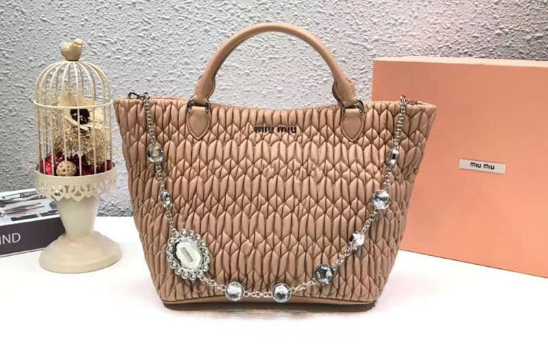 Miu Miu Cloque Matelasse Nappa Leather Tote Bag 5BE896 Pink