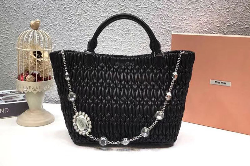 Miu Miu Cloque Matelasse Nappa Leather Tote Bag 5BE896 Black