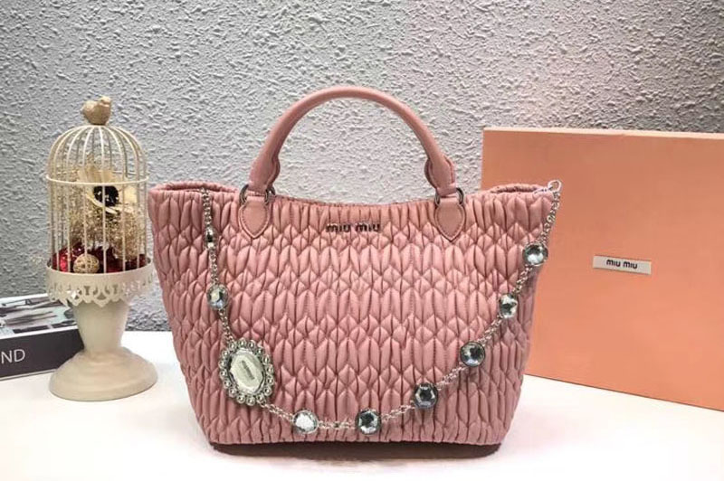 Miu Miu Cloque Matelasse Nappa Leather Tote Bag 5BE896 Light Pink