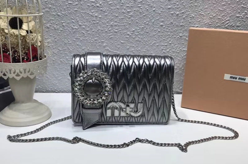 Miu Miu Matelasse Nappa Leather Tote Bag 5BF068 Gray